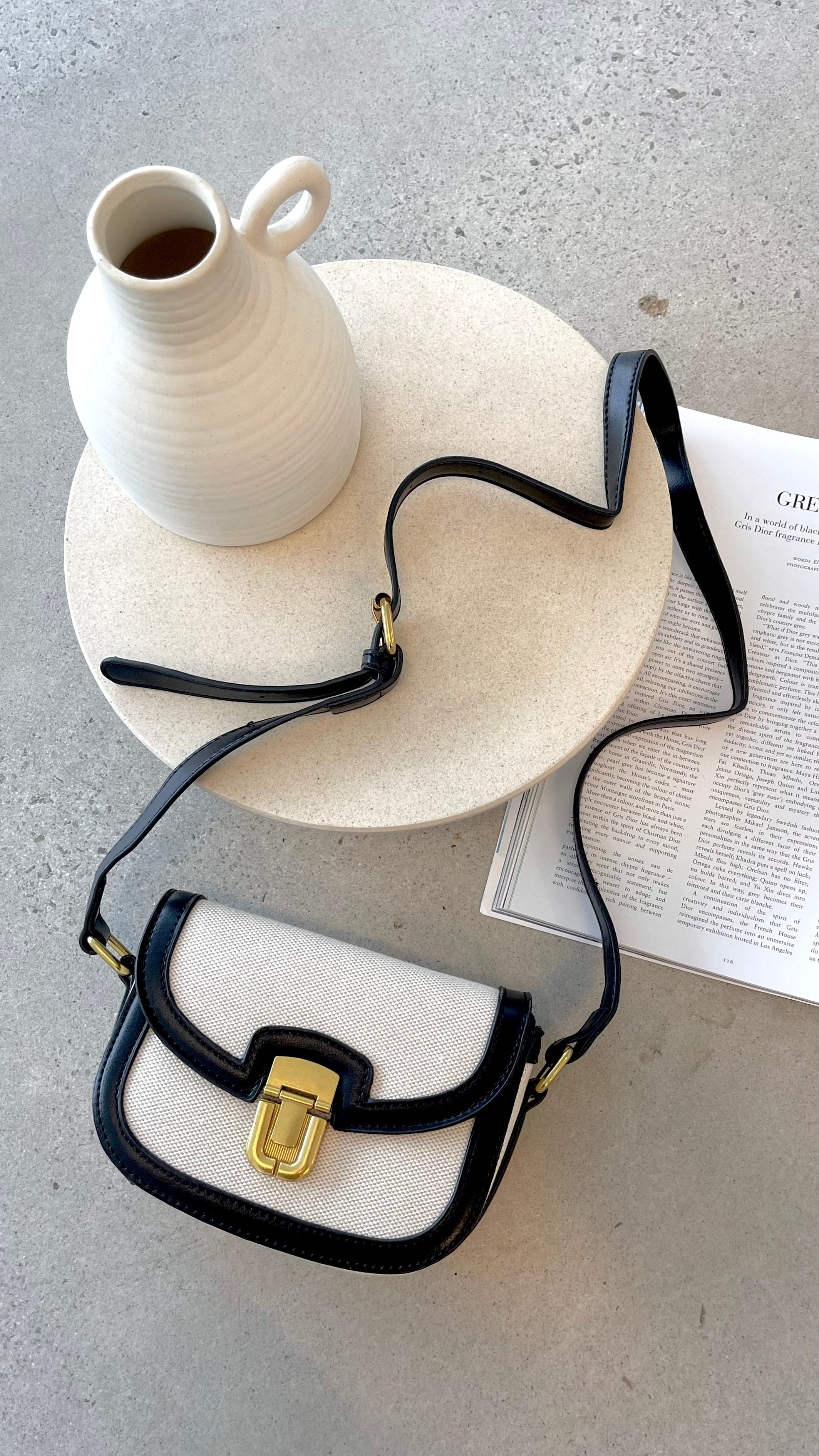 Black Crossbody Bag for Women - Adjustable Saddle Bag with Internal Zip Pocket and Contrast Panel Details 1