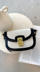 Black Crossbody Bag for Women - Adjustable Saddle Bag with Internal Zip Pocket and Contrast Panel Details 2