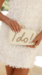 Elegant Gold Clutch Bag with Diamante 'I Do' Design and Removable Chain Strap – Perfect Clutch Purse for Weddings and Special Occasions 0