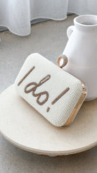 Elegant Gold Clutch Bag with Diamante 'I Do' Design and Removable Chain Strap – Perfect Clutch Purse for Weddings and Special Occasions 2