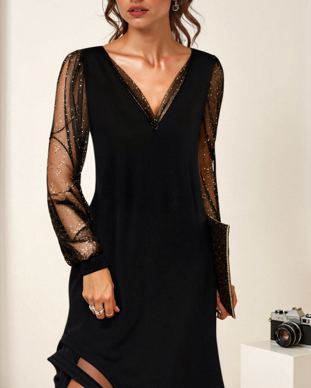 Elegant Matilda Evening Dress with Sheer Sleeves – Flattering Semi Formal Gown in Soft Fabric 1