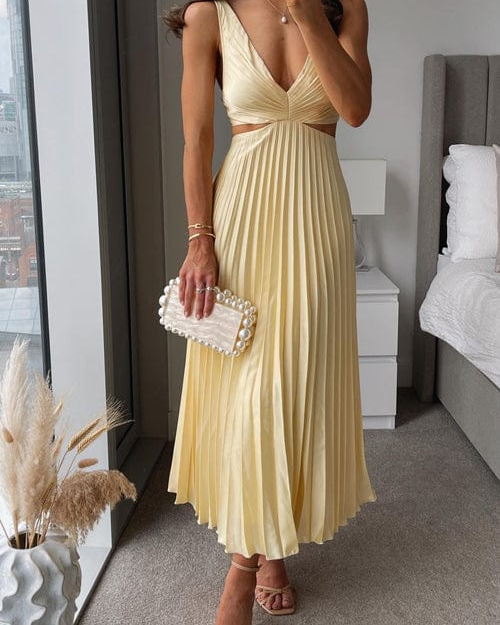 Elegant Pleated Satin Midi Dress in White – Flattering Long Sleeve Design for Versatile Style 0