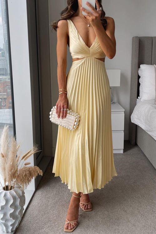Elegant Pleated Satin Midi Dress in White – Flattering Long Sleeve Design for Versatile Style 0