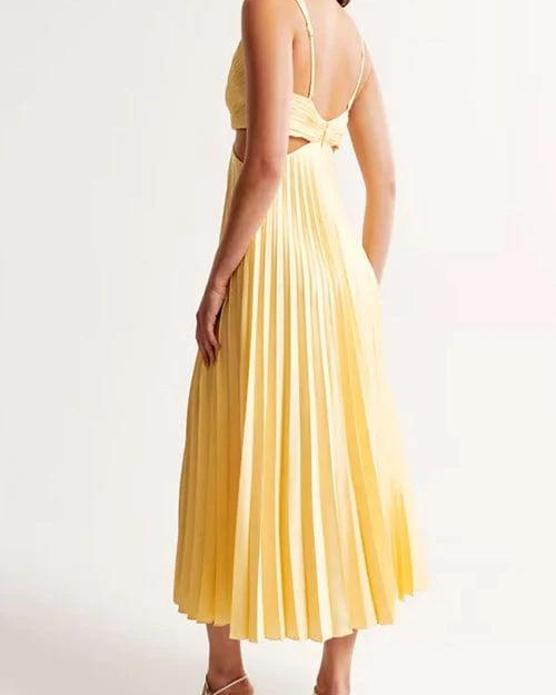 Elegant Pleated Satin Midi Dress in White – Flattering Long Sleeve Design for Versatile Style 1