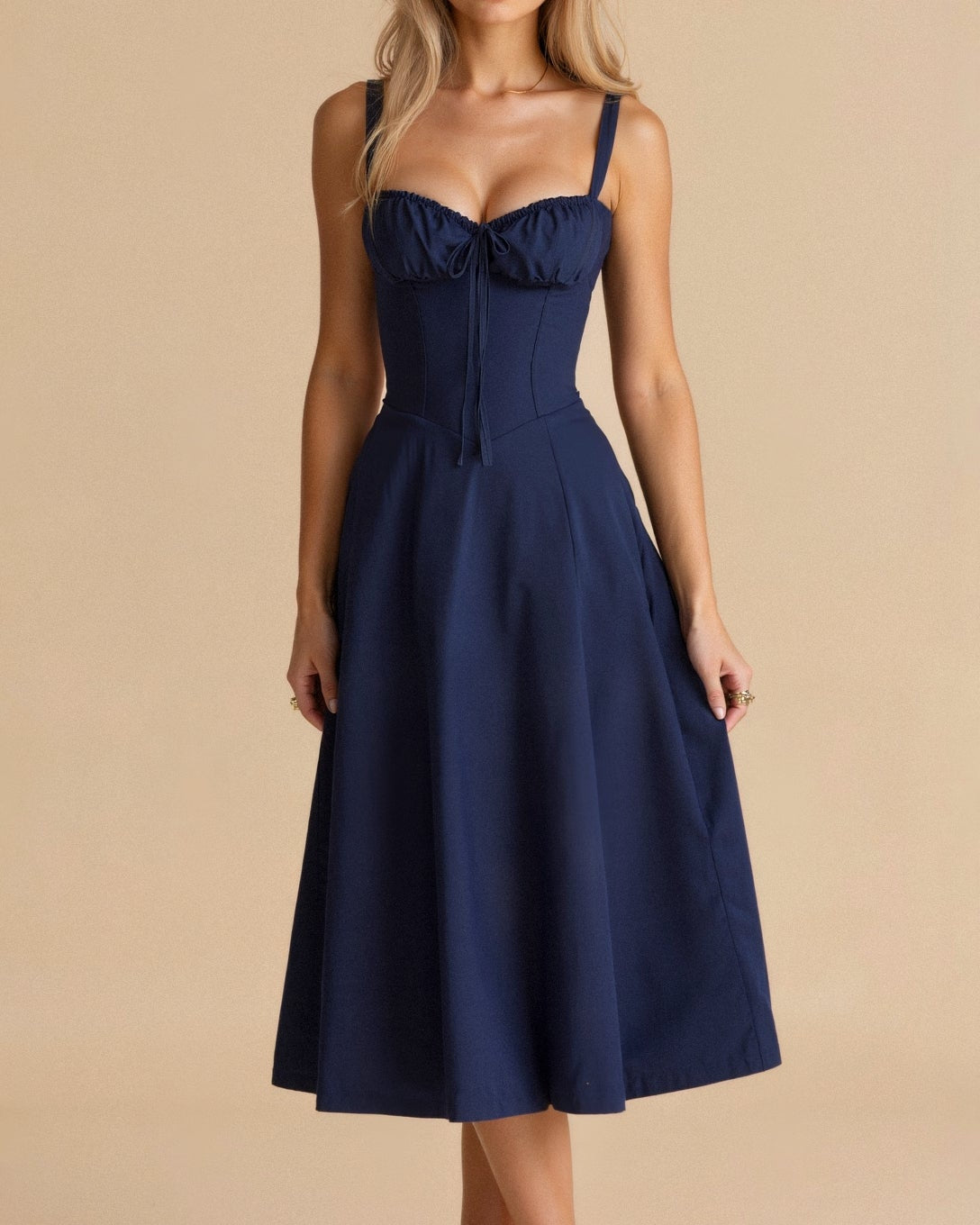 Elegant Women's Midi Dress with Corset Top – Flowy Summer Cocktail Dress for Wedding Guests and Formal Occasions 10