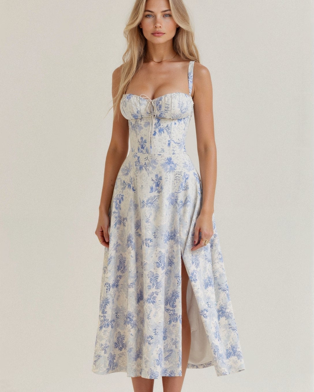 Elegant Women's Midi Dress with Corset Top – Flowy Summer Cocktail Dress for Wedding Guests and Formal Occasions 6