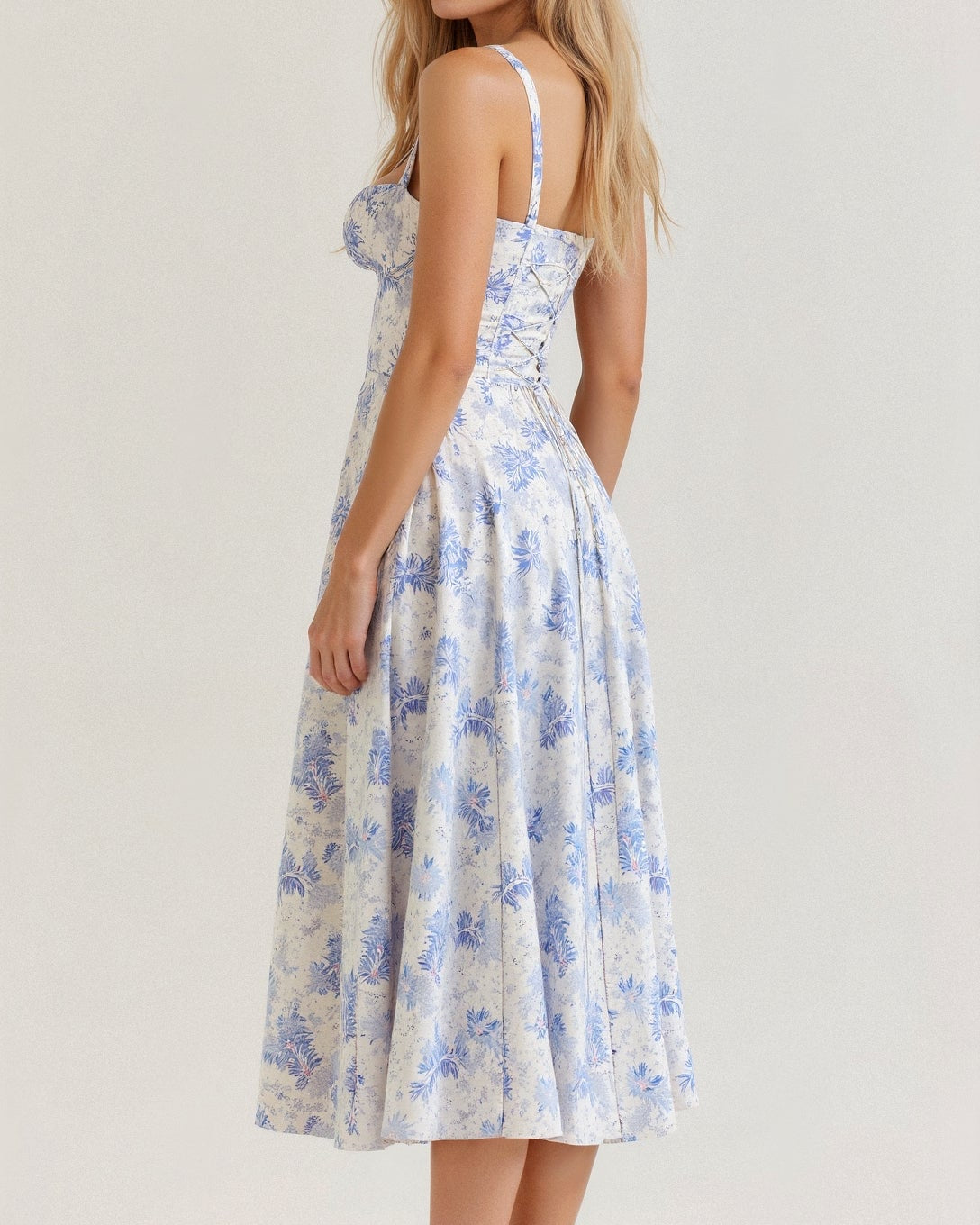 Elegant Women's Midi Dress with Corset Top – Flowy Summer Cocktail Dress for Wedding Guests and Formal Occasions 7