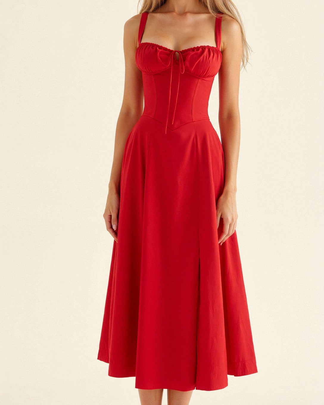 Elegant Women's Midi Dress with Corset Top – Flowy Summer Cocktail Dress for Wedding Guests and Formal Occasions 9