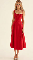 Elegant Women's Midi Dress with Corset Top – Flowy Summer Cocktail Dress for Wedding Guests and Formal Occasions 9