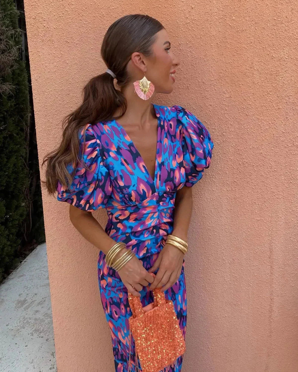 Elegant Women's Puff Sleeve Printed Summer Dress for Everyday Wear and Special Occasions 2