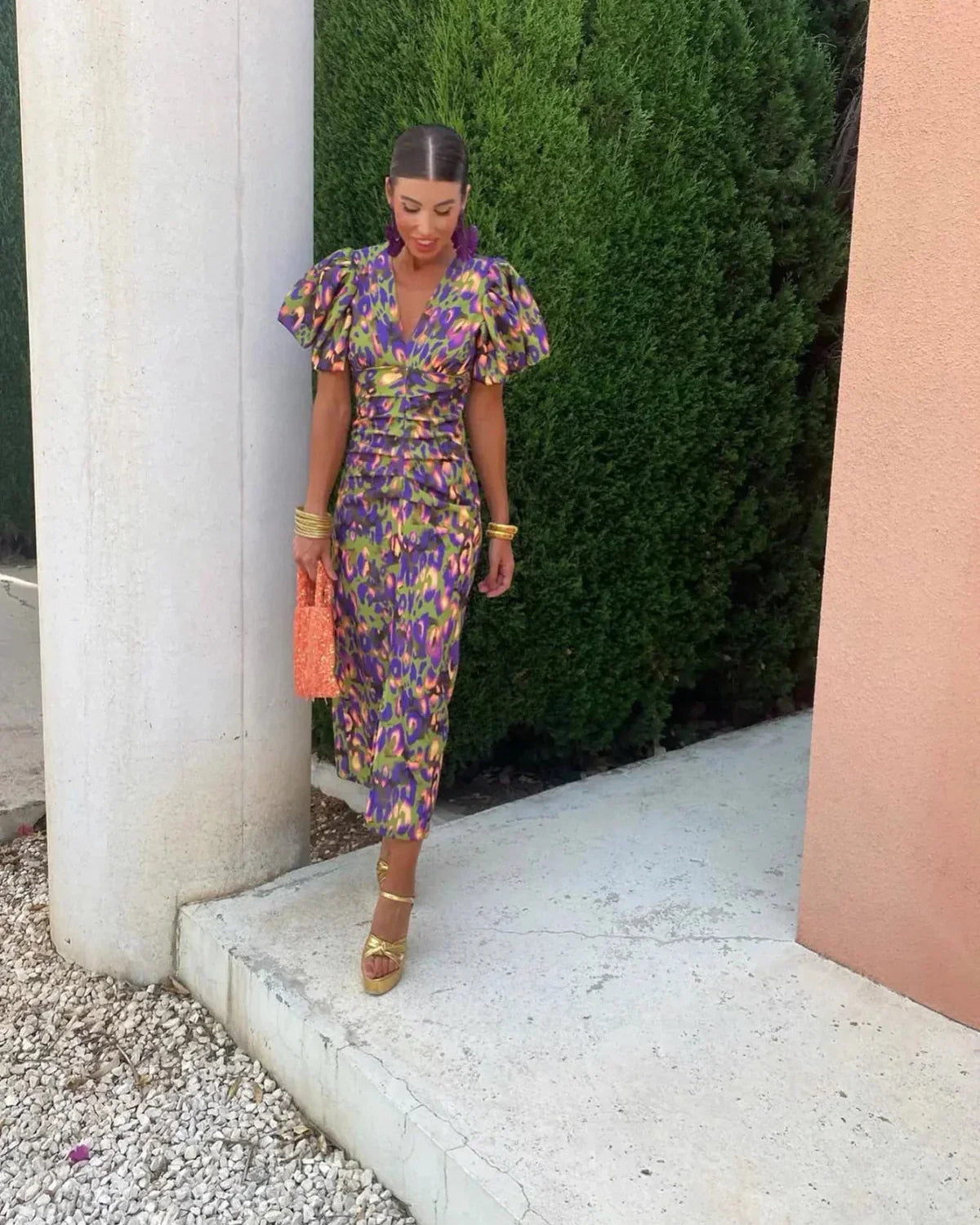 Elegant Women's Puff Sleeve Printed Summer Dress for Everyday Wear and Special Occasions 4