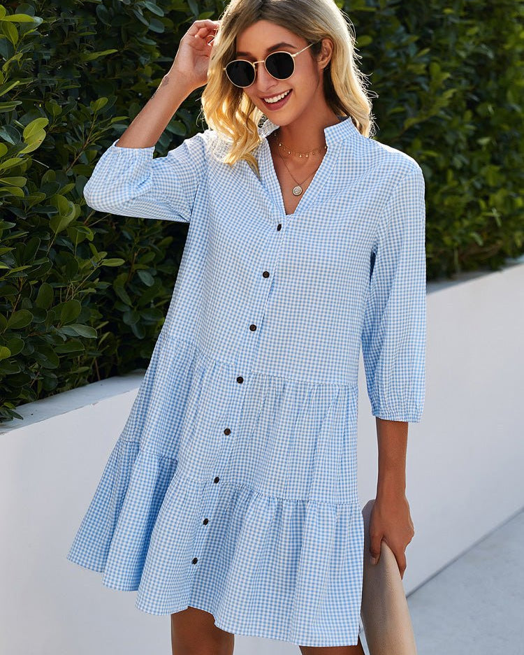 Flowing Checkered Summer Dress for Women – Lightweight Relaxed Fit and Timeless Style 0