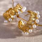 Gold Hoop Earrings with Shell Pearl Accents – Lightweight Elegant Jewelry for Women 0