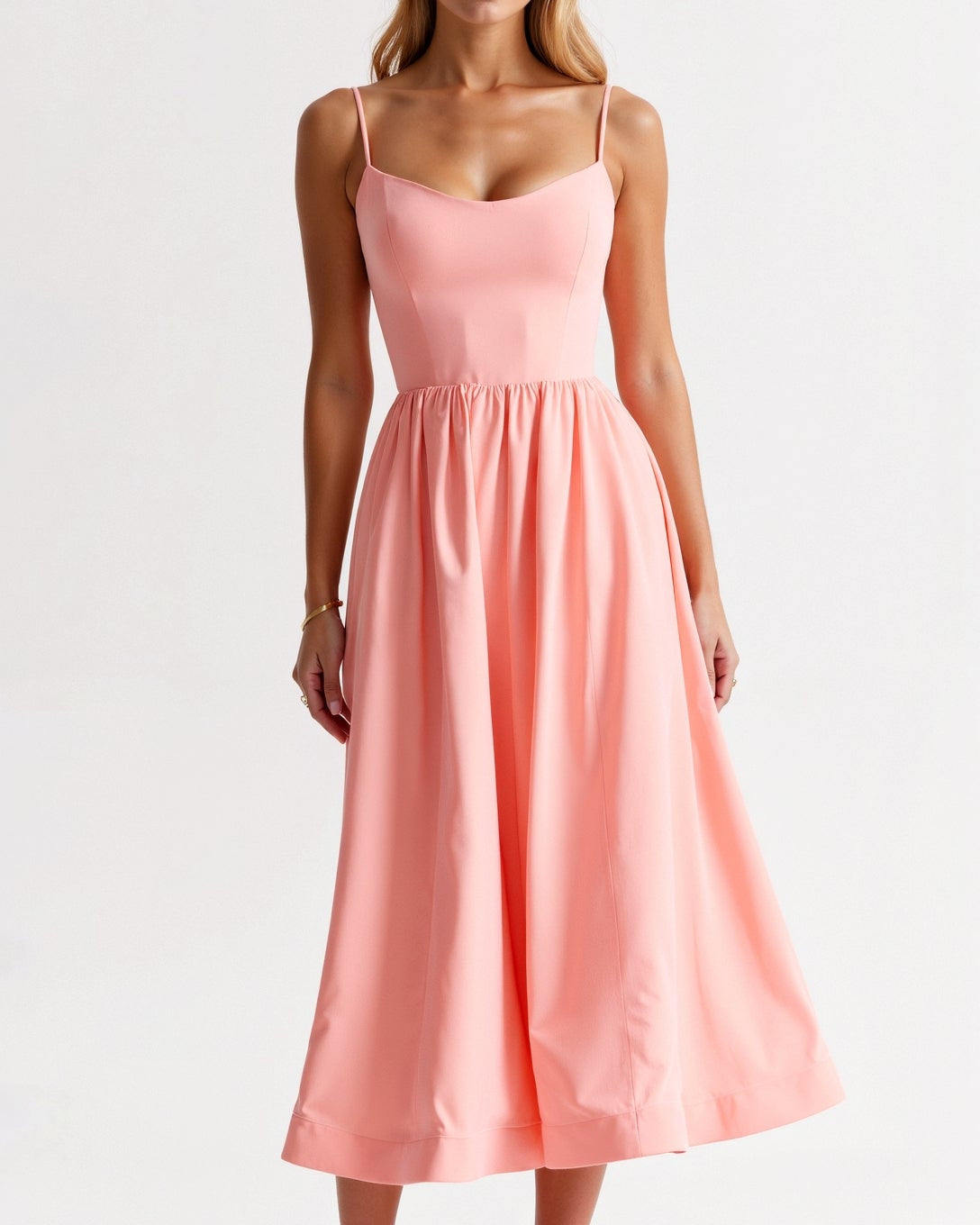 Pink Long Sleeve Midi Dress for Women – Flowing Design and Soft Fabric for Effortless Style 3