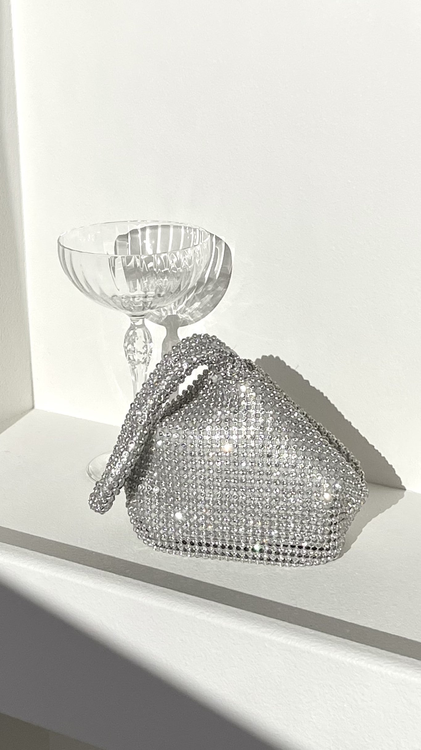 Small Silver Evening Handbag, Triangular Diamante Clutch Purse with Magnetic Closure – Elegant Evening Bag 0