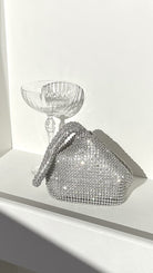 Small Silver Evening Handbag, Triangular Diamante Clutch Purse with Magnetic Closure – Elegant Evening Bag 0