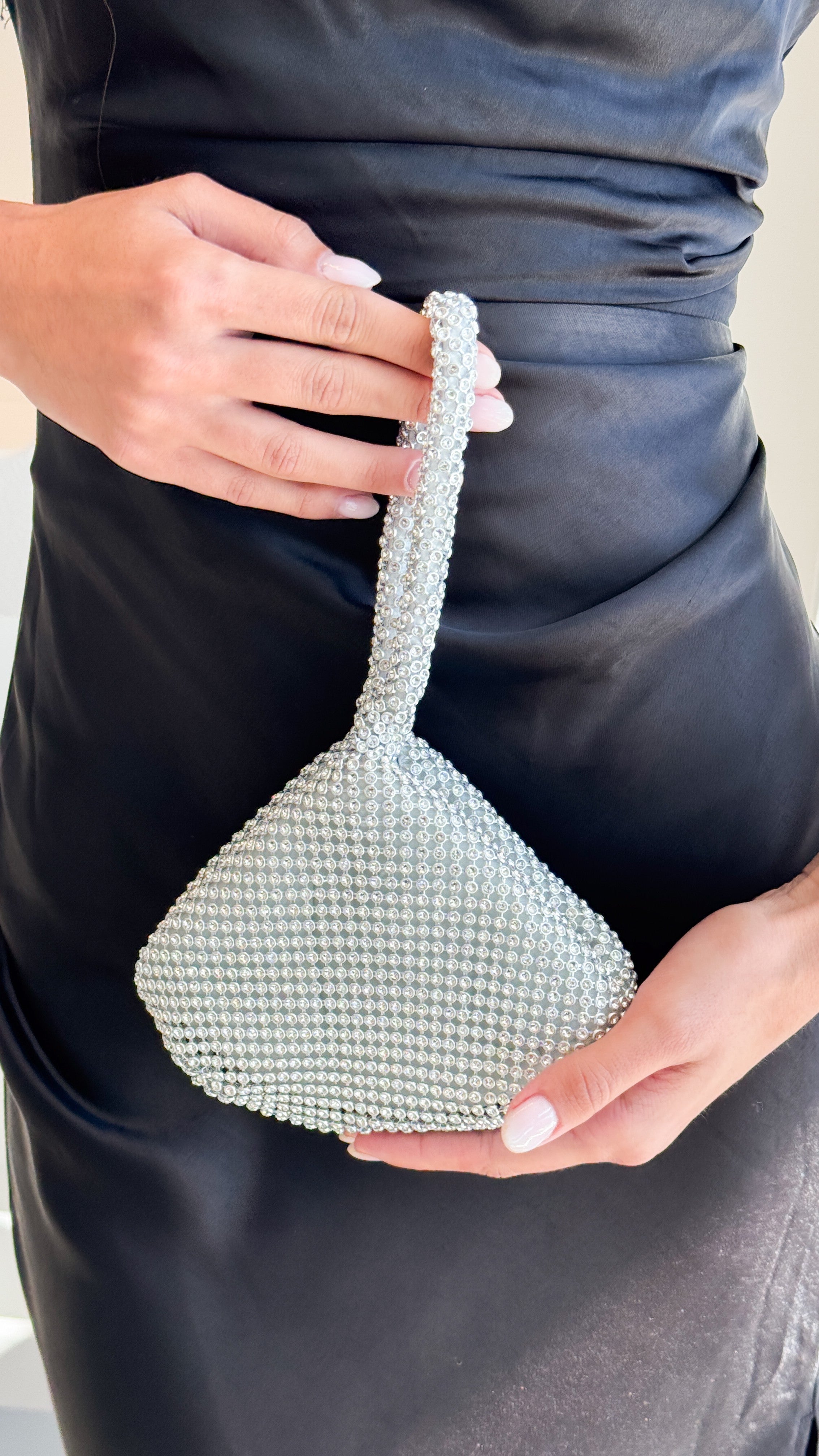 Small Silver Evening Handbag, Triangular Diamante Clutch Purse with Magnetic Closure – Elegant Evening Bag 1