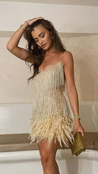 Women's Summer Mini Dress - Sequined & Feather Trim for Cocktail Events 2