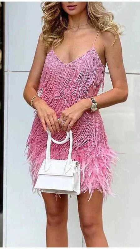 Women's Summer Mini Dress - Sequined & Feather Trim for Cocktail Events 7