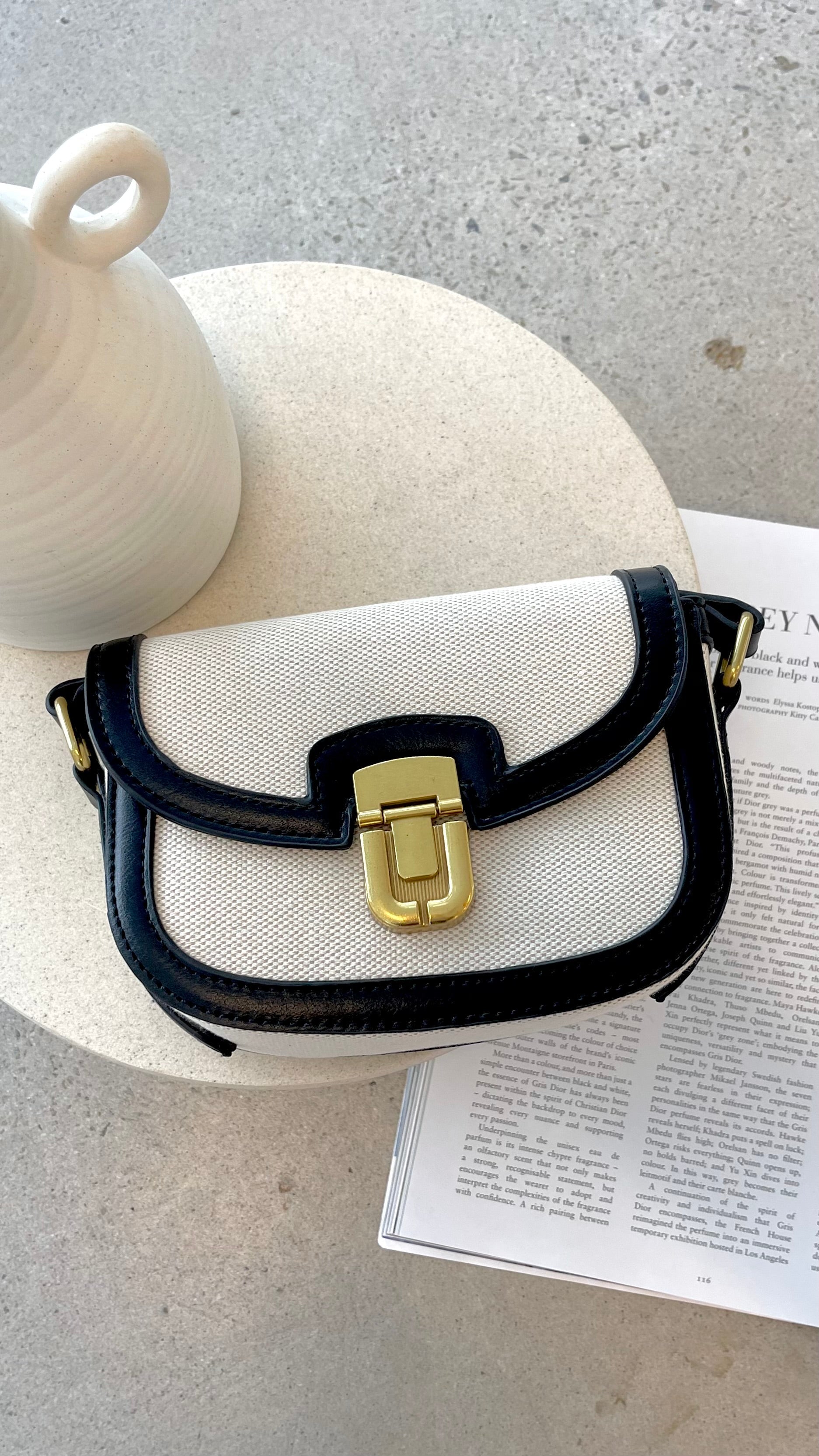 Black Crossbody Bag for Women - Adjustable Saddle Bag with Internal Zip Pocket and Contrast Panel Details 2