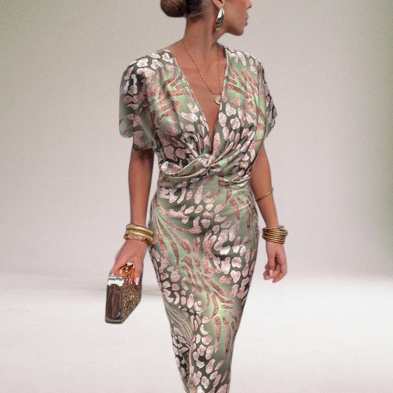 Elegant White Maxi Dress for Women with Twisted V-Neck – Flowy Long Sleeve Design 1