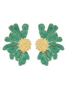 Gold-Tone Demi-Flower Earrings with Green Enamel Petals – Oversized Floral Statement Jewelry 4