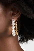 Gold Hoop Earrings with Shell Pearl Accents – Lightweight Elegant Jewelry for Women 5