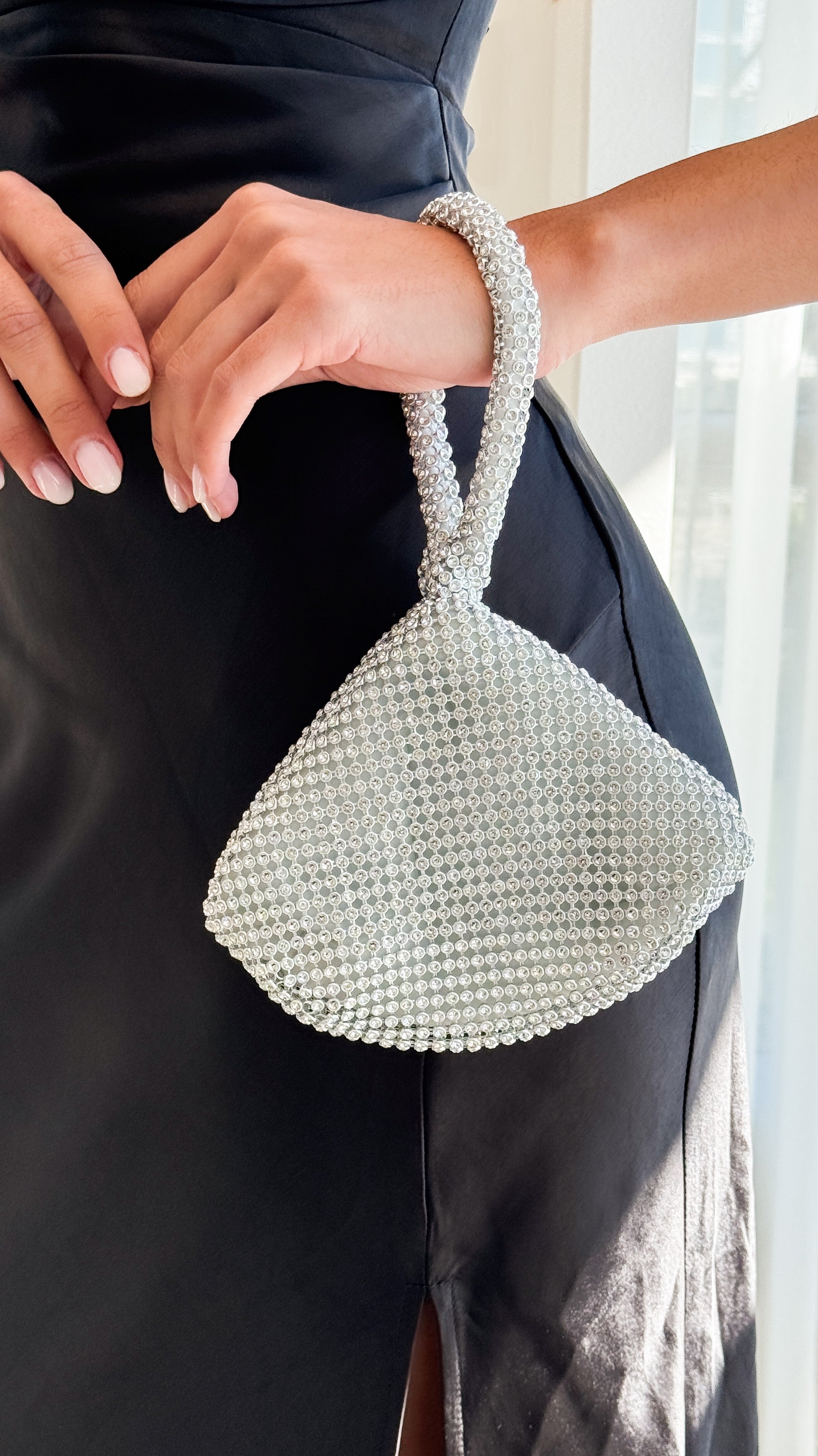 Small Silver Evening Handbag, Triangular Diamante Clutch Purse with Magnetic Closure – Elegant Evening Bag 3