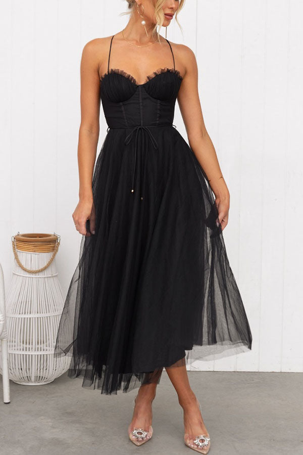 Women's Summer Midi Dress - Lightweight Corset & Tulle Skirt for Elegance 12