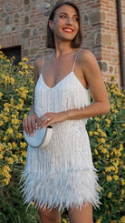 Women's Summer Mini Dress - Sequined & Feather Trim for Cocktail Events 0