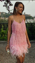 Women's Summer Mini Dress - Sequined & Feather Trim for Cocktail Events 3