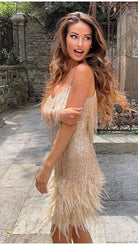 Women's Summer Mini Dress - Sequined & Feather Trim for Cocktail Events 5