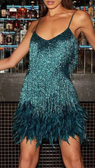 Women's Summer Mini Dress - Sequined & Feather Trim for Cocktail Events 6